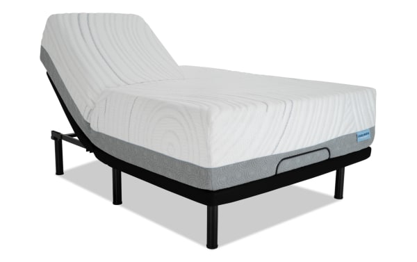 Power Bob Elite Base with Twilight 15.5'' King Firm Split Head Mattress featuring adjustable black metal base, white and gray cooling cover, and split head design for customizable comfort.