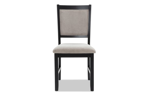 London Black & Beige Panel Back Upholstered Dining Chair with beige polyester fabric seat and back, black MDF frame, contemporary style from London Dining collection.