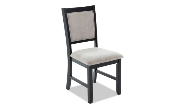 London Black & Beige Panel Back Upholstered Dining Chair with beige polyester fabric seat and back, black MDF frame, contemporary style from London Dining collection.