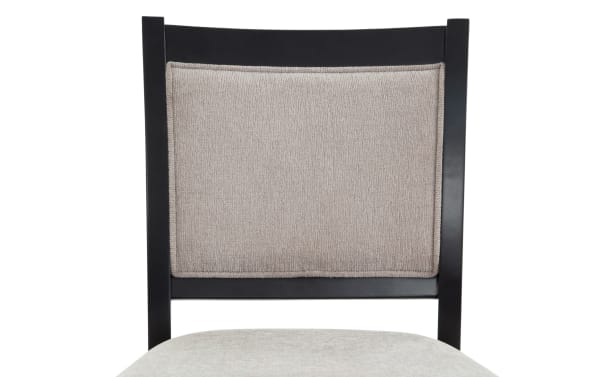 London Black & Beige Panel Back Upholstered Dining Chair with beige polyester fabric seat and back, black MDF frame, contemporary style from London Dining collection.