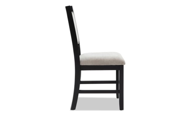 London Black & Beige Panel Back Upholstered Dining Chair with beige polyester fabric seat, black MDF frame, and contemporary panel back design from London Dining collection.