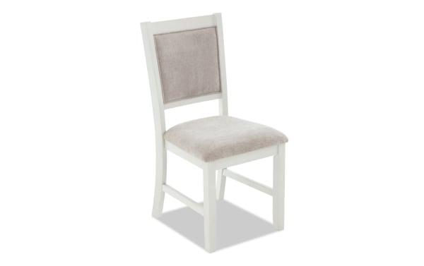 London White & Beige Panel Back Upholstered Dining Chair with beige polyester fabric seat and back, white MDF frame, contemporary style from London Dining collection