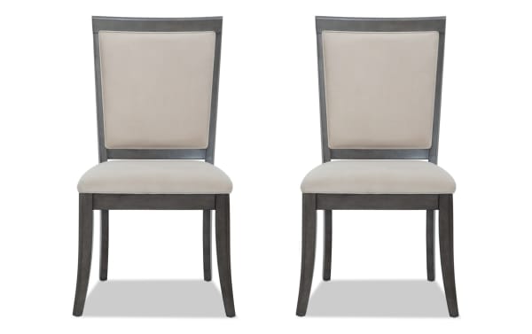 Set of 2 Coco II Gray & Beige Panel Back Upholstered Dining Chairs with Asian hardwood frame, beige polyester fabric, and contemporary design.