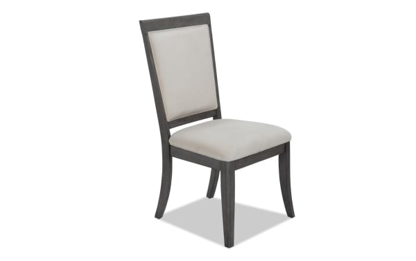 Set of 2 Coco II Gray & Beige Panel Back Upholstered Dining Chairs with velvety beige polyester fabric, Asian hardwood frame, and contemporary style.