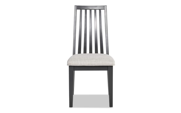 Blake Gray Windsor Upholstered Dining Chair in gray fabric with slat back, hardwood frame, and transitional style from the Blake collection.