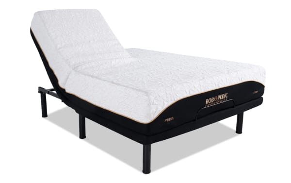 Power Bob Elite Base with Copper Sport Gel 11.5'' Queen Dual Split Head Mattress featuring white textured copper-thread cover, black base, and adjustable split head design for customizable comfort and temperature regulation.
