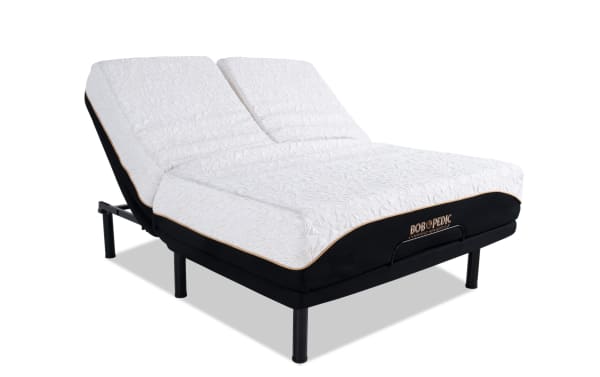 Power Bob Elite Base with Copper Sport Gel 11.5'' King Plush Split Head Mattress featuring white textured cover, black base, and adjustable split head design for customizable comfort and temperature regulation.