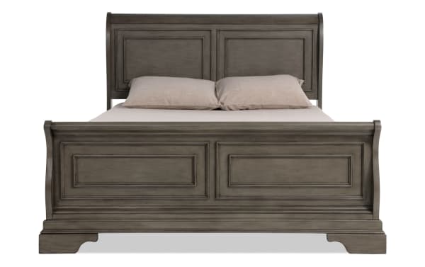 Middleton Queen Gray Sleigh Bed in classic gray MDF with transitional style, featuring paneled headboard and footboard from Middleton Bedroom collection.