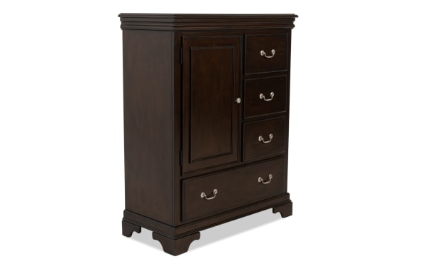 Middleton Cherry 4 Drawer Wardrobe in classic cherry finish, MDF construction, transitional style, featuring one door and four drawers for versatile bedroom storage.