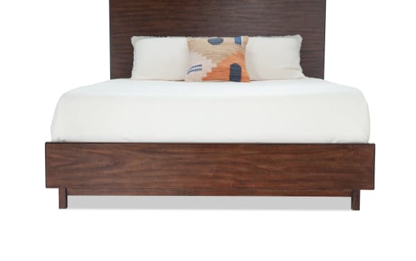 Contemporary Mango Queen Brown Panel Bed from Mango Bedroom collection, made with mango wood and veneers, featuring a low-profile design and sturdy slats.