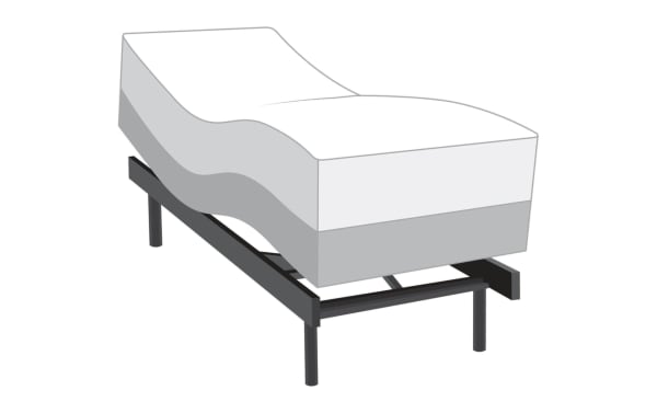 Power Bob Ultra Base adjustable bed frame in black metal with Signature Hybrid 13.5'' Twin XL plush mattress featuring white and gray layers for customizable comfort and cooling.