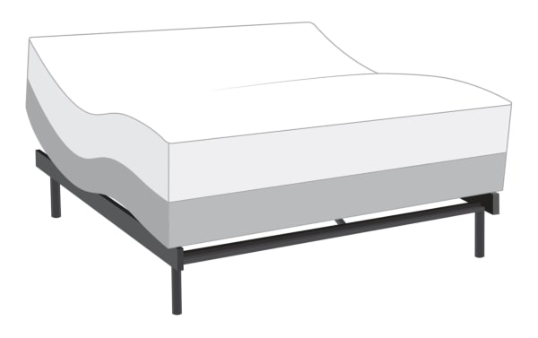 Power Bob Ultra Base with Signature Gel 13.5'' King Dual Mattress featuring adjustable black metal base and thick white and gray gel memory foam layers for customizable comfort.