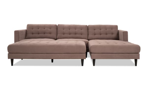 Metro Taupe 112'' 2-piece right arm facing chaise sectional with ottoman in taupe polyester fabric, tufted cushions, and transitional style.