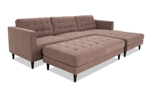 Metro Taupe 112'' 2-piece right arm facing chaise sectional with ottoman, taupe polyester fabric, tufted cushions, track arms, transitional style.