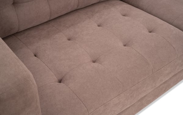 Taupe Metro 112" 2-piece right arm facing chaise sectional with ottoman, tufted polyester fabric upholstery, transitional style, and track arms.