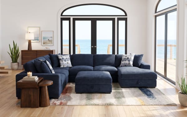 Playground 4 Piece Chaise Sectional with Armless Pop-Up Sleeper & Storage Ottoman