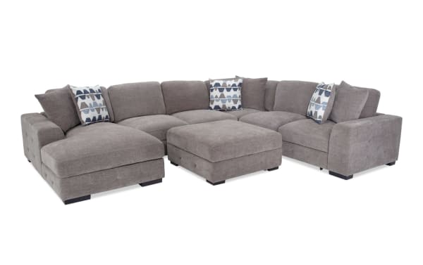 Playground Gray 145" 4-piece left arm facing sectional with pop-up sleeper chaise, storage ottoman, gray polyester fabric, hand-tufted, contemporary style.