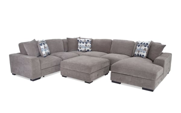 Playground Gray 145'' 4-piece right arm facing chaise sectional with armless pop-up sleeper, storage ottoman, gray polyester fabric, contemporary style.