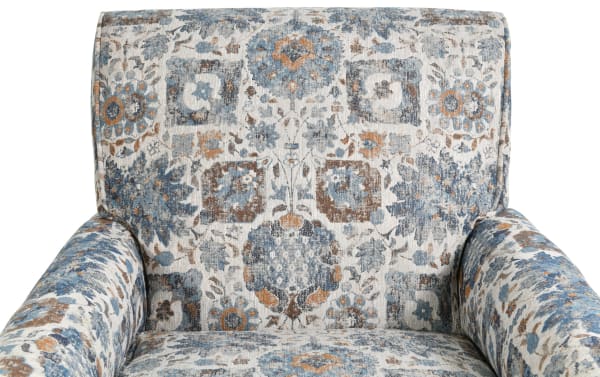 Chloe Floral Accent Chair in beige polyester fabric from Chloe Living collection, featuring a transitional style with floral upholstery and padded arms for comfort.