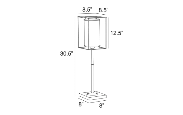 Luxe Black Table Lamp set of 2 with rustic metal geometric frame, black finish, 30.5" height, 8.5" shade, and rotary switch with USB/USB-C ports.