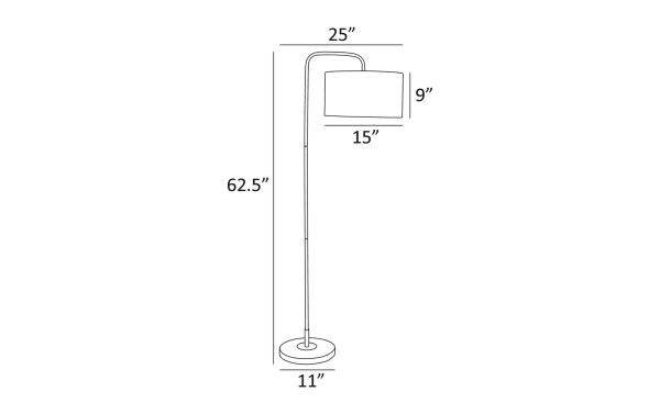 Pasadena 62.5" black metal floor lamp with polyester fabric shade, transitional style, featuring a curved arm and round base for office or living room use.