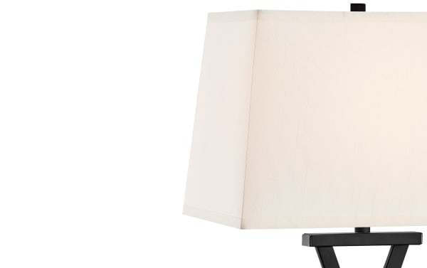 Calvin Black Table Lamp with cream polyester fabric shade and black metal base, transitional style for modern nightstands or end tables.
