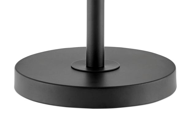 Black metal round base of Reagan Black & Brown Table Lamp set, rustic style with modern design, sturdy support for nightstands or end tables.