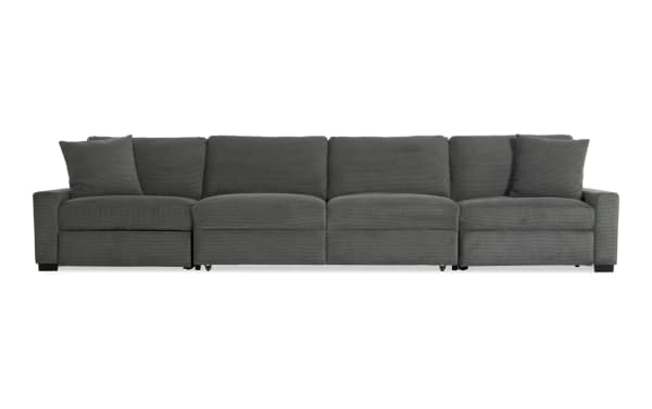 Aspen Charcoal 188-inch transitional power reclining pop-up sleeper sofa in gray polyester fabric with plush cushions and accent pillows.