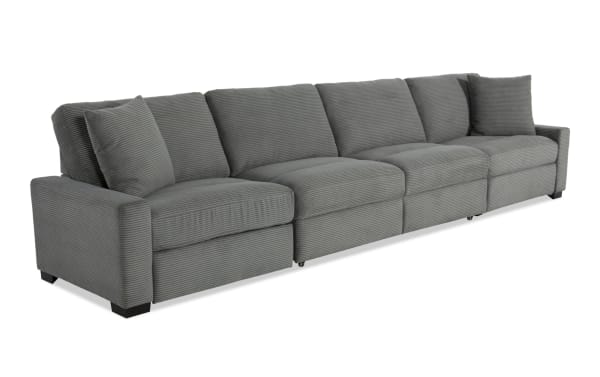 Charcoal gray Aspen Charcoal 188'' Power Reclining Pop-Up Sleeper Sofa with plush polyester fabric, transitional style, and cushioned seating.