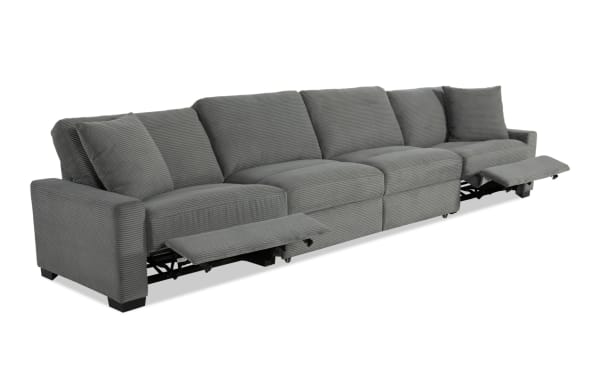 Charcoal gray Aspen Charcoal 188'' power reclining pop-up sleeper sofa with plush polyester fabric, transitional style, USB & USB-C ports, and accent pillows.