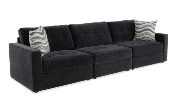 Charcoal Modular Bob® 123" 3-piece contemporary storage sofa with polyester fabric upholstery, memory foam cushions, and built-in seat storage.
