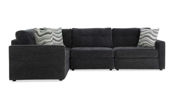 Contemporary Modular Bob® Charcoal 80" 4-piece storage sectional with polyester fabric upholstery, memory foam cushions, and versatile gray fabric design.