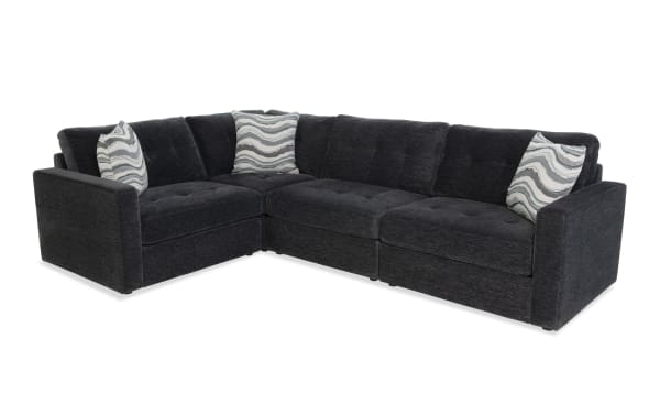 Charcoal gray Modular Bob® 80" 4-piece contemporary sectional with polyester fabric upholstery, memory foam cushions, and built-in storage seats.