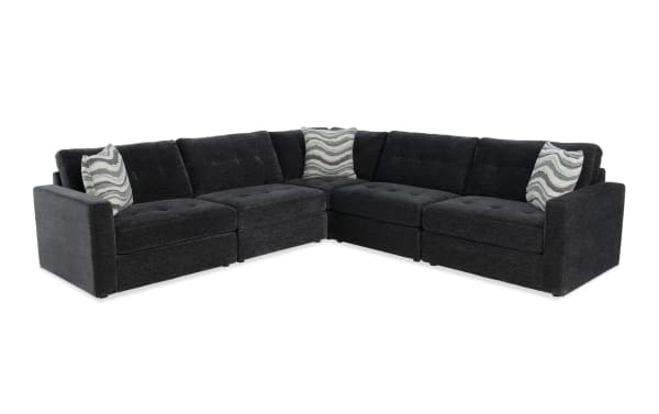 Modular Bob® Charcoal 117'' 5-piece contemporary sectional with charcoal polyester fabric, memory foam cushions, and built-in storage seats.