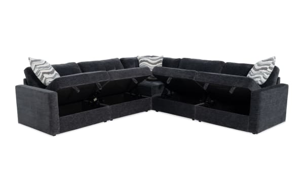 Charcoal gray Modular Bob® 5-piece sectional with storage seats, memory foam cushions, and soft polyester fabric in contemporary style.