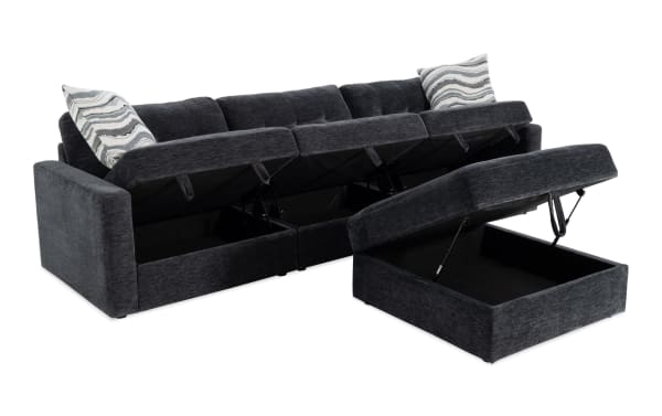 Modular Bob® Charcoal 123" 4-piece contemporary storage sofa set with polyester fabric, memory foam cushions, and hidden storage ottoman.