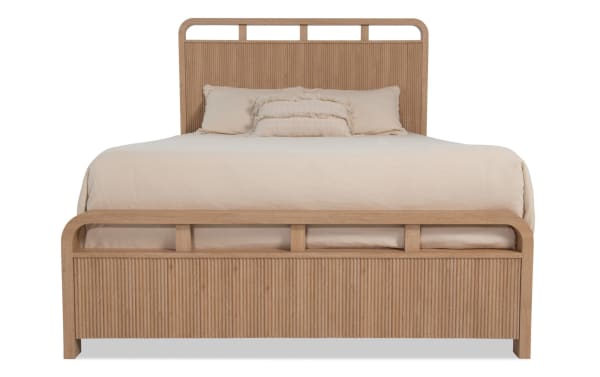 Cascade Full Brown Panel Bed from the Cascade Bedroom collection, featuring transitional style with smooth corners, engineered wood grain MDF, and intricate reeding on headboard and footboard.