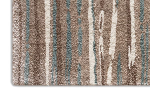 Lagoon 5' x 7' Multi Ikat Rug with multicolored tribal pattern, neutral gray background, and polyester fabric in transitional style.