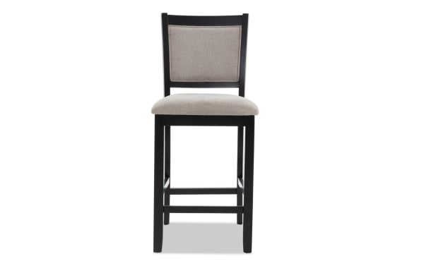 London Black & Beige Panel Back Upholstered Counter Height Stool with beige polyester fabric seat and back, black MDF frame, contemporary style from London Dining collection.