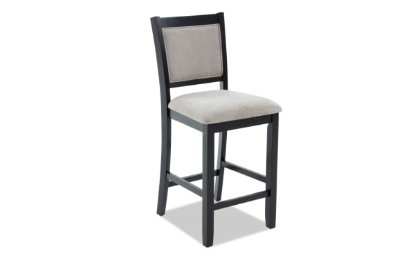 London Black & Beige Panel Back Upholstered Counter Height Stool from London Dining collection, featuring beige polyester fabric seat and back with black MDF frame in contemporary style.
