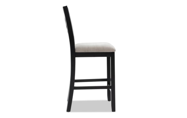 London Black & Beige Panel Back Upholstered Counter Height Stool with polyester fabric seat, black MDF frame, and contemporary design from London Dining collection.