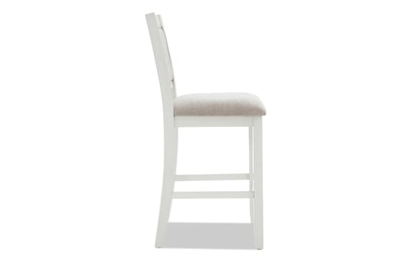 London White & Beige Panel Back Upholstered Counter Height Stool with beige polyester fabric seat, white MDF frame, contemporary style from London Dining collection