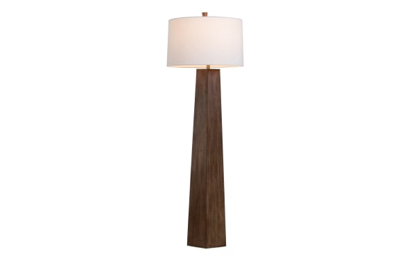 Chicago 53'' Brown floor lamp with ivory resin drum shade, geometric transitional metal and resin base, ideal for modern home decor lighting.