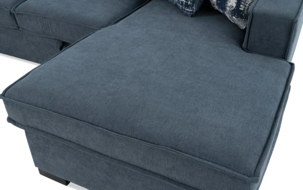 Gray polyester fabric sectional chaise from Playmax Denim 94'' 2 Piece Right Arm Facing Storage Chaise with USB/USB-C ports and transitional style.