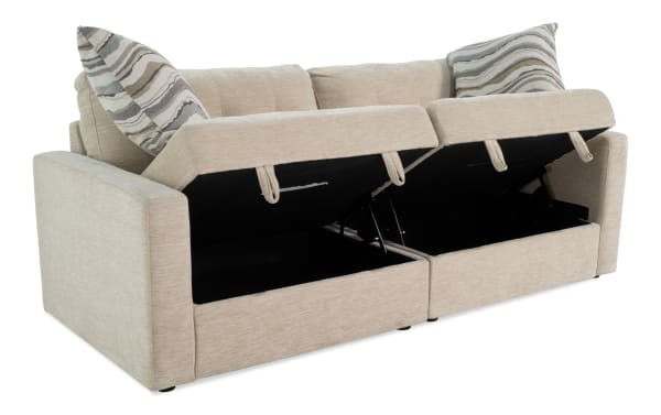 Beige Modular Bob® 86'' 2 Piece Storage Loveseat with left and right arm facing storage chairs, contemporary polyester fabric upholstery, memory foam cushions.