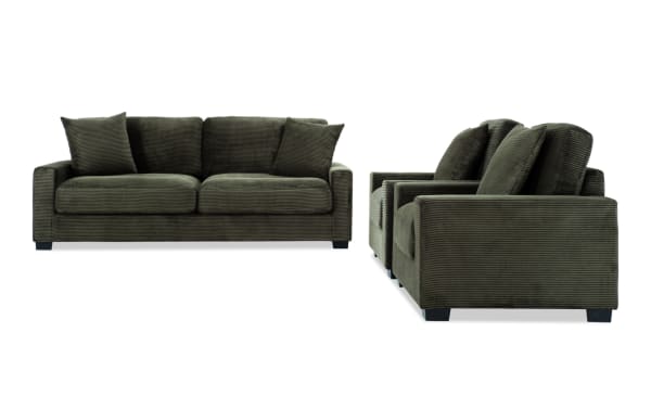 Aspen Forest 86'' Sofa and 2 Chairs set in green polyester fabric with plush Bob-O-Pedic® Memory Foam cushions, transitional style from Aspen collection.