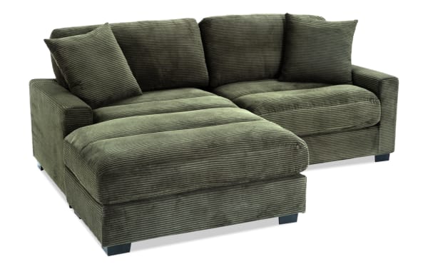 Aspen Forest 86'' Left Arm Facing Chofa in green polyester fabric with plush memory foam cushions, transitional style, and included accent pillows.