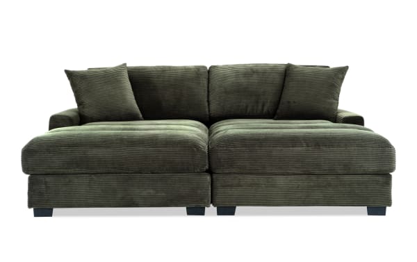 Aspen Forest 86'' Dual Chaise sectional in green polyester fabric with plush upholstery, transitional style, and included accent pillows for cozy lounging.
