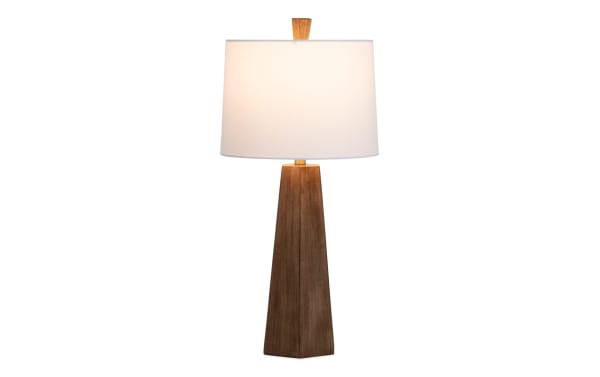 Transitional Chicago Brown Table Lamp with geometric resin base in brown and ivory fabric shade, set of 2 for elegant home lighting.