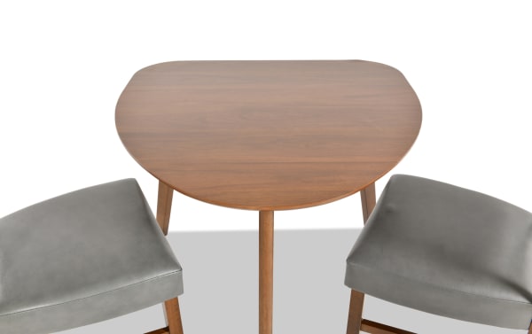Bettie 3 Piece Mid-Century Modern Walnut Dining Set with Charcoal Gray Faux Leather Upholstered Triangle Table and Memory Foam Seats